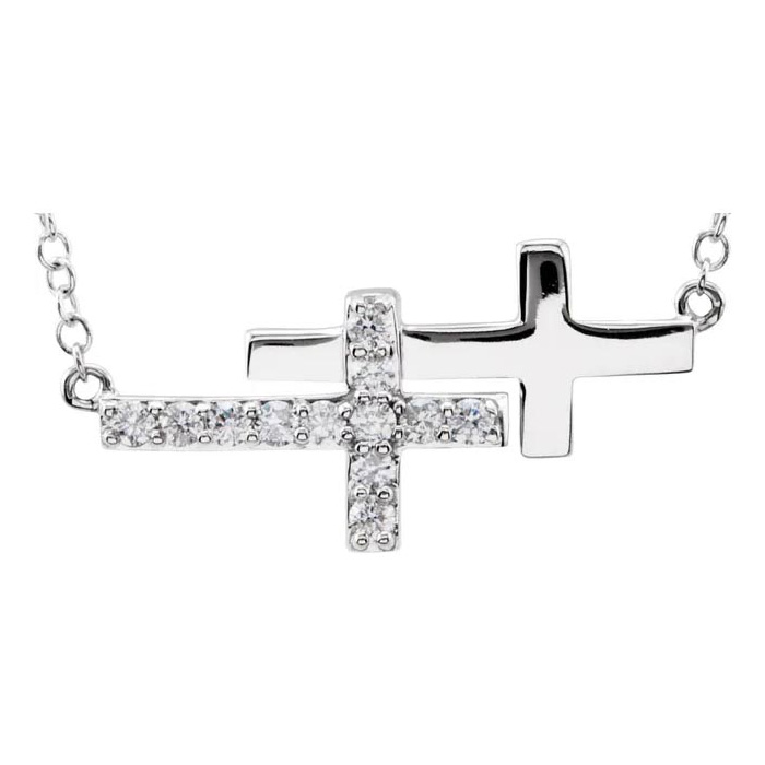 1/5 Carat Diamond Sideways Cross Necklace In 14K White Gold (3 G), 18 Inches (H-I, I2-I3) By SuperJeweler