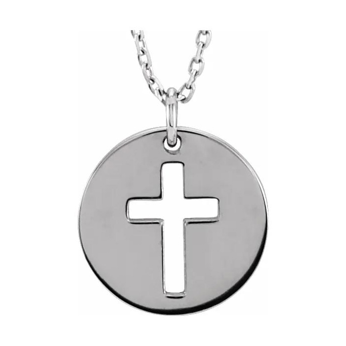 Cross Disc Necklace in 14K White Gold (2.70 g), 16-18 Inches by SuperJeweler