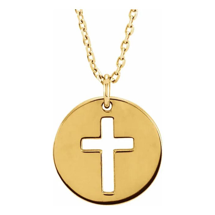 Cross Disc Necklace in 14K Yellow Gold (2.70 g), 16-18 Inches by SuperJeweler