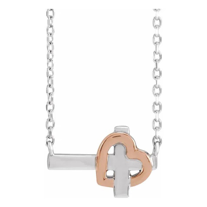 Sideways Cross & Heart Necklace in 14K White & Rose Gold (2.30 g), 18 Inches by SuperJeweler