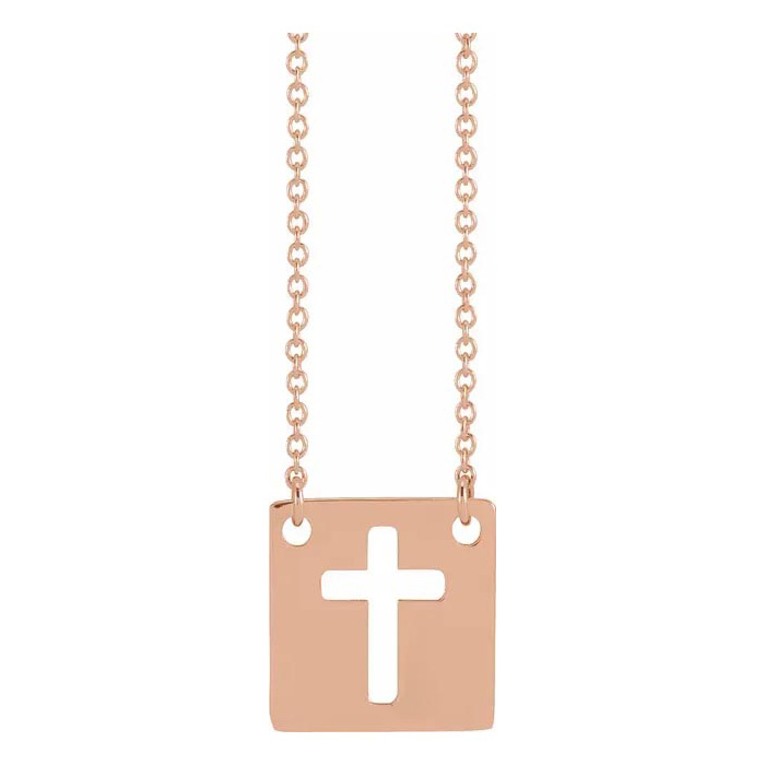 Pierced Cross Necklace in 14K Rose Gold (2.60 g), 18 Inches by SuperJeweler