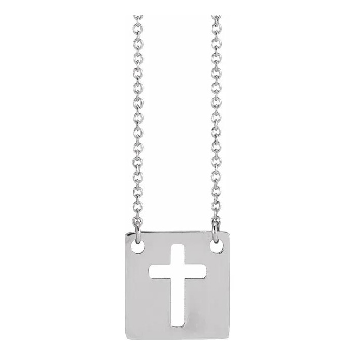 Pierced Cross Necklace in 14K White Gold (2.60 g), 18 Inches by SuperJeweler