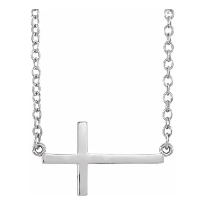 Sideways Cross Necklace in 14K White Gold (1.90 g), 16-18 Inches by SuperJeweler