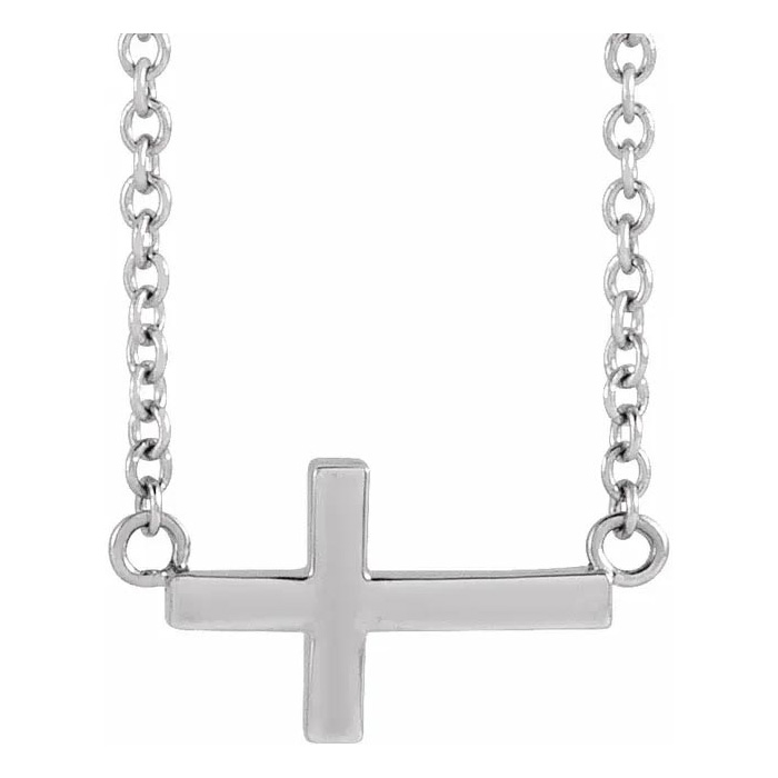 Sideways Cross Necklace in 14K White Gold (1.60 g), 16-18 Inches by SuperJeweler