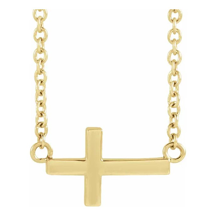Sideways Cross Necklace in 14K Yellow Gold (1.60 g), 16-18 Inches by SuperJeweler