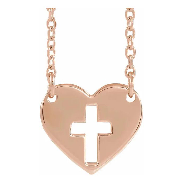 Cross in Heart Necklace in 14K Rose Gold (1.80 g), 16-18 Inches by SuperJeweler