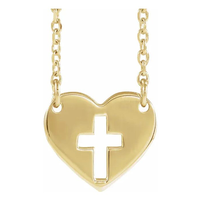 Cross in Heart Necklace in 14K Yellow Gold (1.80 g), 16-18 Inches by SuperJeweler