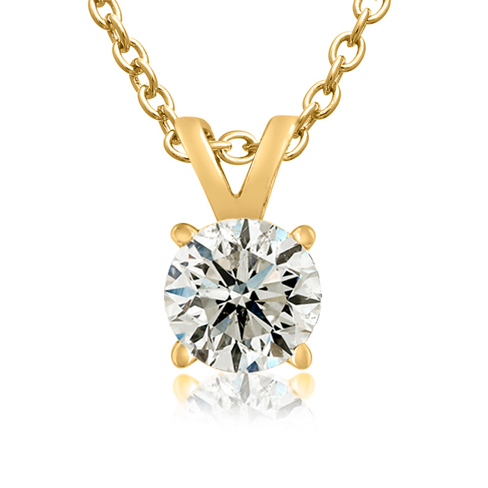 3/4 Carat 14k Yellow Gold (1.2 G) Diamond Pendant Necklace (E-F Color, I2 Clarity, Clarity Enhanced), 18 Inch Chain By SuperJeweler