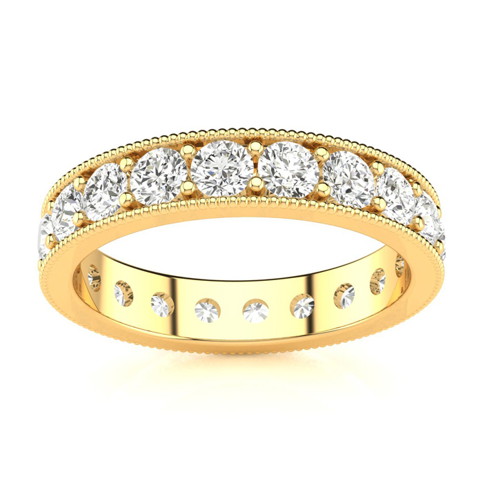 14K Yellow Gold (2.80 g) 1 Carat Round Moissanite Milgrain Eternity Ring, E/F Color, Size 4 by SuperJeweler