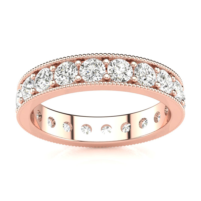 14K Rose Gold (2.80 g) 1 Carat Round Moissanite Milgrain Eternity Ring, E/F Color, Size 4 by SuperJeweler