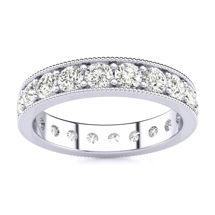 Platinum 1 Carat Round Moissanite Milgrain Eternity Ring, E/F Color, Size 4 by SuperJeweler