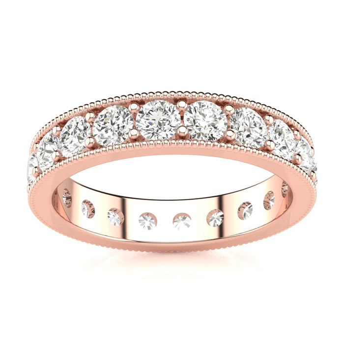 14K Rose Gold (3.30 g) 1 Carat Round Diamond Milgrain Eternity Ring (, SI1), Size 8 by SuperJeweler