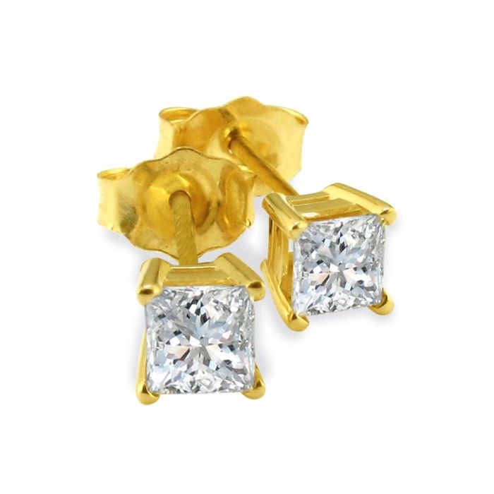 3/4 Carat Princess Cut Diamond Stud Earrings in 14k Yellow Gold,  by SuperJeweler