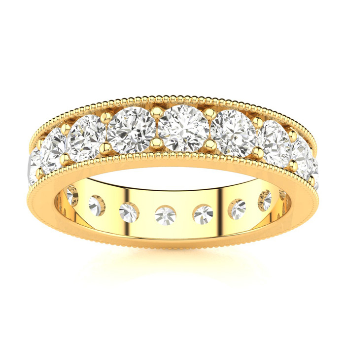 14K Yellow Gold (4.30 g) 1 3/4 Carat Round Moissanite Milgrain Eternity Ring, E/F Color, Size 4 by SuperJeweler