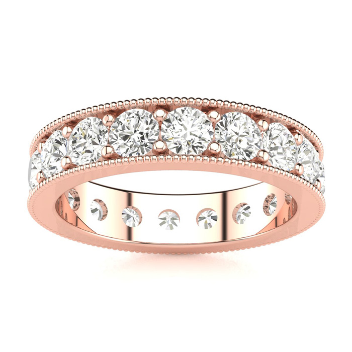 14K Rose Gold (4.30 g) 1 3/4 Carat Round Moissanite Milgrain Eternity Ring, E/F Color, Size 4 by SuperJeweler