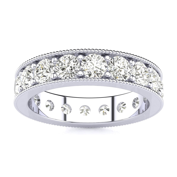 Platinum 1 3/4 Carat Round Moissanite Milgrain Eternity Ring, E/F Color, Size 4 by SuperJeweler