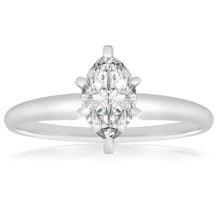 1/2 Carat Marquise Diamond Solitaire Ring in 14K White Gold (, SI2-I1) by SuperJeweler