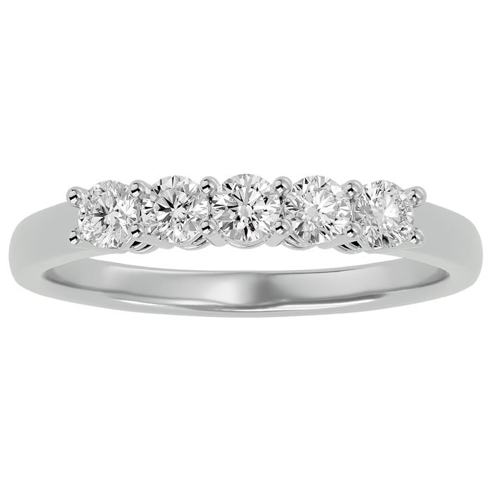 1/2 Carat Five Diamond Wedding Band in White Gold (2.5 Grams) (, I2) by SuperJeweler