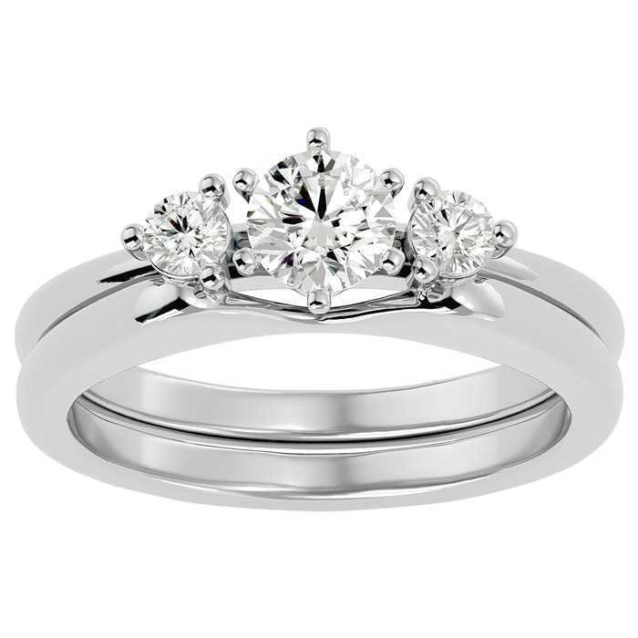 1/2 Carat Moissanite Solitaire Ring w/ Enhancer in 14K White Gold (6.40 g), E/F Color, Size 4 by SuperJeweler