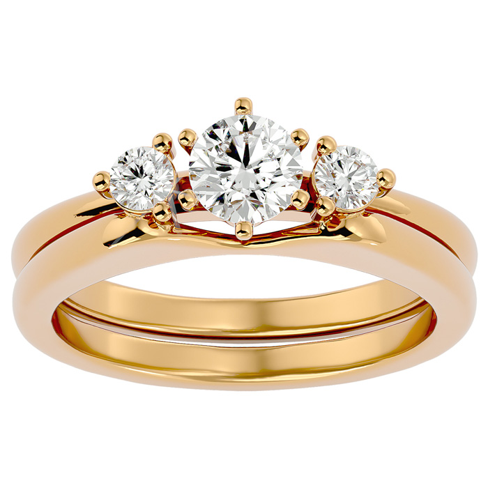 1/2 Carat Moissanite Solitaire Ring w/ Enhancer in 14K Yellow Gold (6.40 g), E/F Color, Size 4 by SuperJeweler