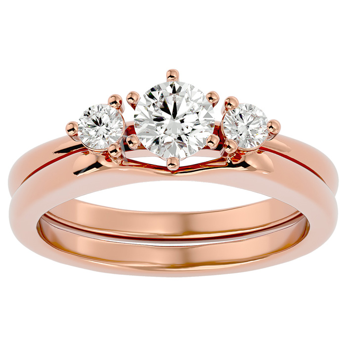 1/2 Carat Moissanite Solitaire Ring w/ Enhancer in 14K Rose Gold (6.40 g), E/F Color, Size 4 by SuperJeweler