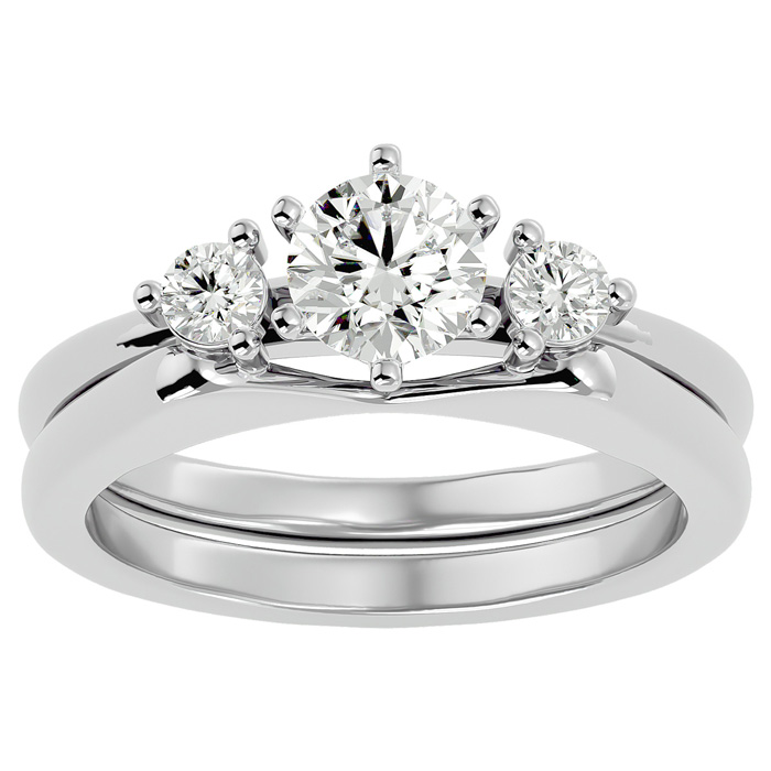 3/4 Carat Moissanite Solitaire Ring w/ Enhancer in 14K White Gold (6.40 g), E/F Color, Size 4 by SuperJeweler