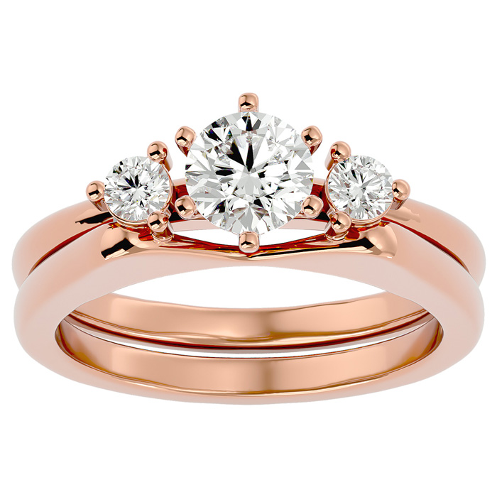 3/4 Carat Moissanite Solitaire Ring w/ Enhancer in 14K Rose Gold (6.40 g), E/F Color, Size 4 by SuperJeweler