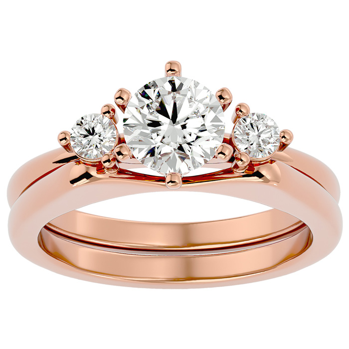 1 Carat Moissanite Solitaire Ring w/ Enhancer in 14K Rose Gold (6.80 g), E/F Color, Size 4 by SuperJeweler