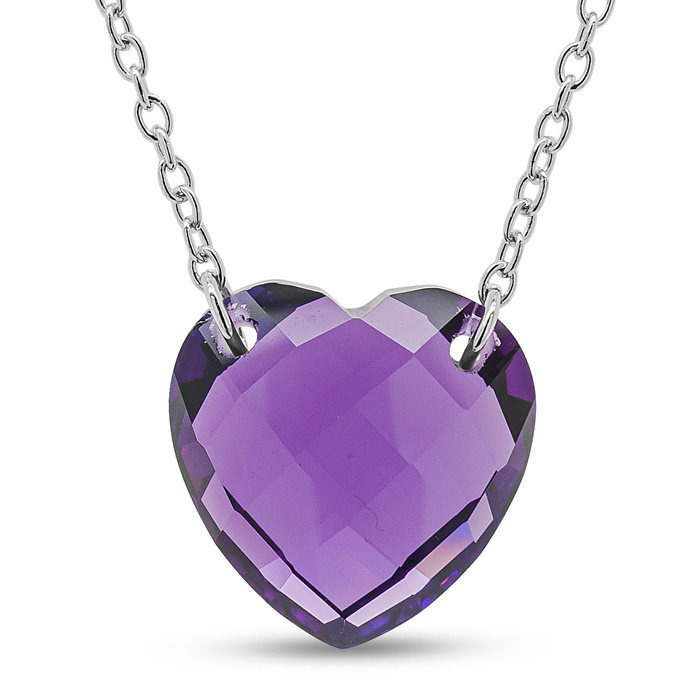 7 Carat Heart Shape Amethyst Necklace in Sterling Silver, 18 Inches by SuperJeweler