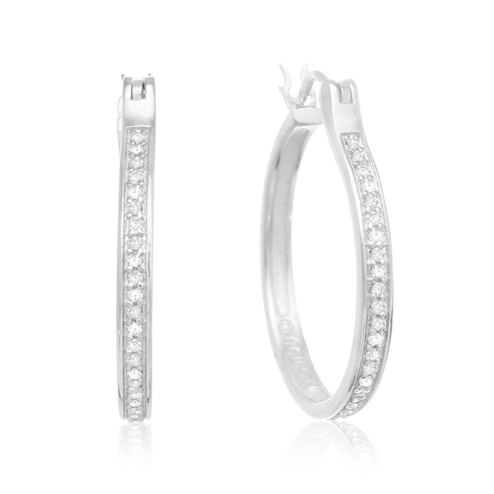 1/4 Carat Diamond Hoop Earrings in Sterling Silver, by SuperJeweler