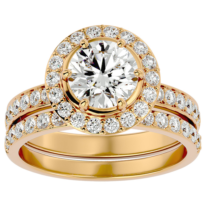 2.5 Carat Moissanite Halo Bridal Engagement Ring Set in 14K Yellow Gold (7 g), E/F Color, Size 4 by SuperJeweler