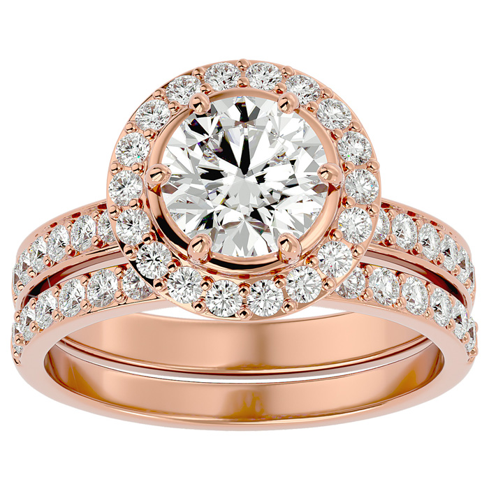 2.5 Carat Moissanite Halo Bridal Engagement Ring Set in 14K Rose Gold (7 g), E/F Color, Size 4 by SuperJeweler