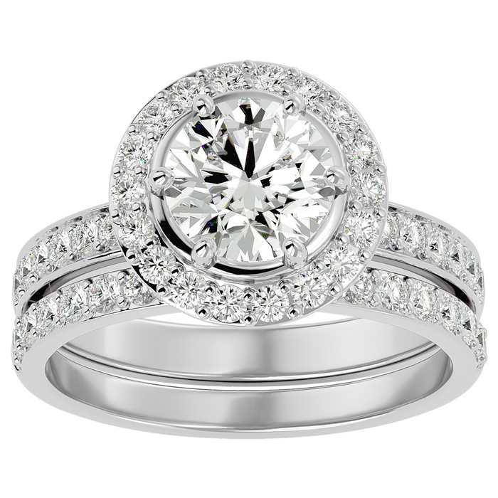 2.5 Carat Halo Diamond Bridal Engagement Ring Set in 14K White Gold (7 g) by SuperJeweler