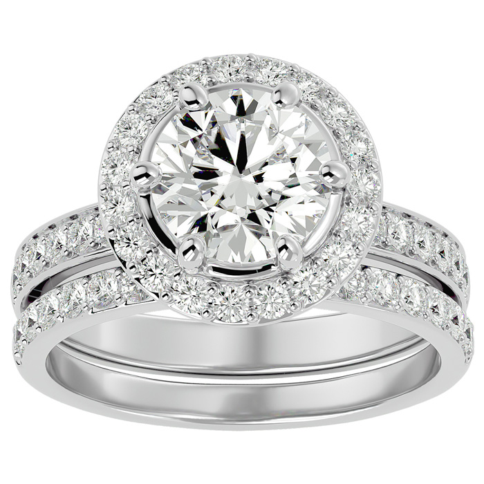 3 Carat Halo Diamond Bridal Engagement Ring Set in 14K White Gold (7.1 g)  Size 6 by SuperJeweler