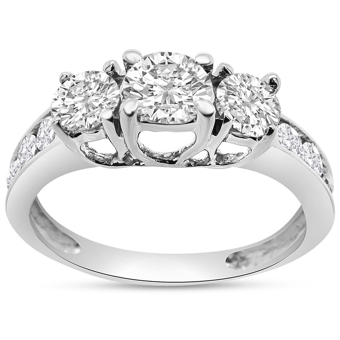 Previously Owned 1 Carat Three Stone Plus Diamond Engagement Ring in White Gold (, Size 5.5 by SuperJeweler