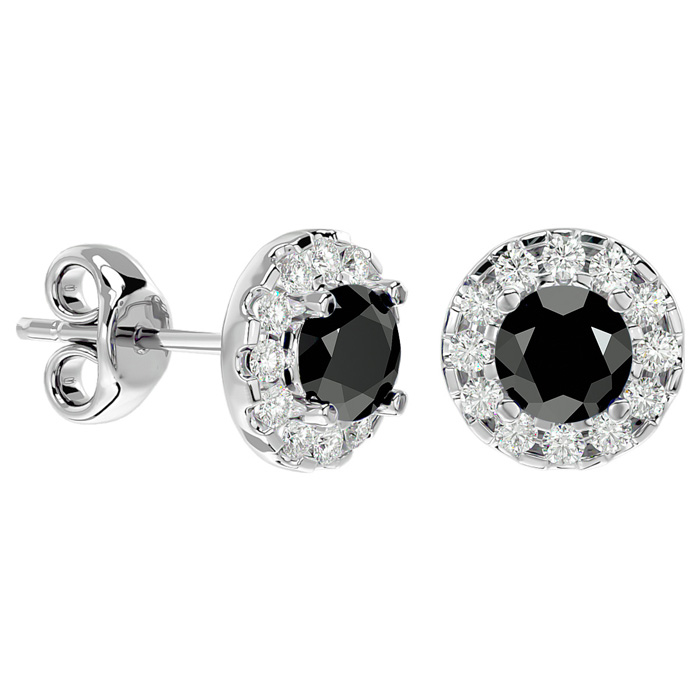 1 Carat Black Diamond & Halo Diamond Stud Earrings in 14K White Gold (3 g),  by SuperJeweler