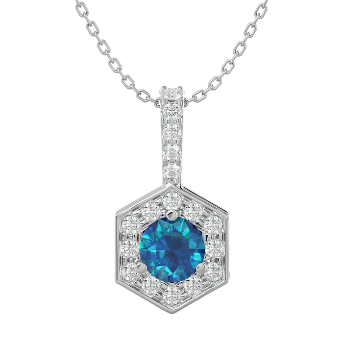 1/2 Carat Black Diamond & Halo Diamond Necklace in 14K White Gold (3 g), 18 Inches (, I1-I2) by SuperJeweler