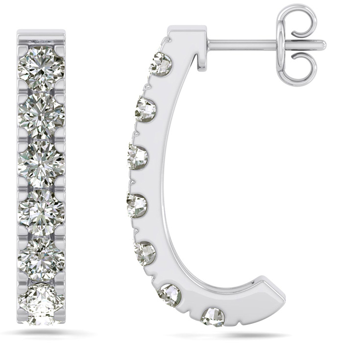 3 Carat Diamond J Hoop Earrings in 14K White Gold (5.4 g) (, ) by SuperJeweler