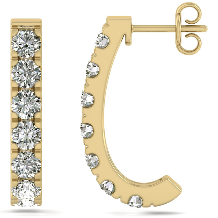 3 Carat Diamond J Hoop Earrings in 14K Yellow Gold (5.4 g) (, ) by SuperJeweler