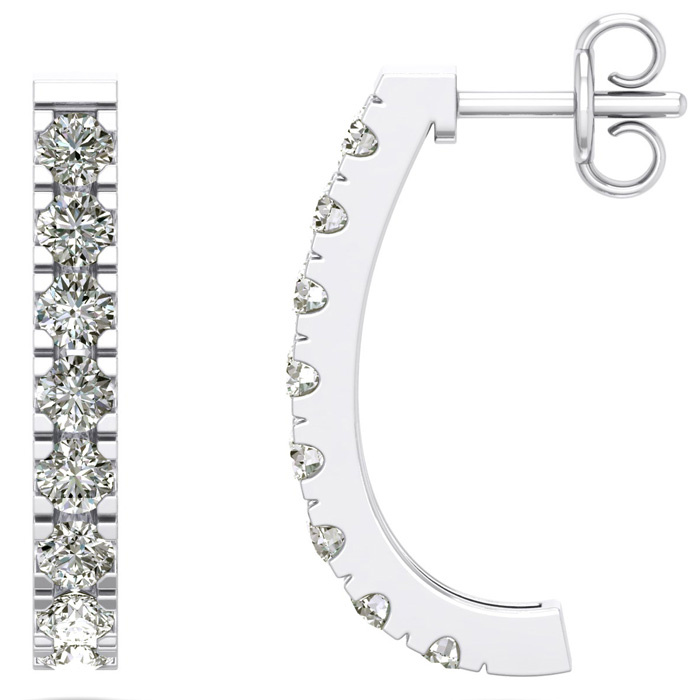 1.25 Carat Diamond J Hoop Earrings in 14K White Gold (3.3 g) (, ) by SuperJeweler