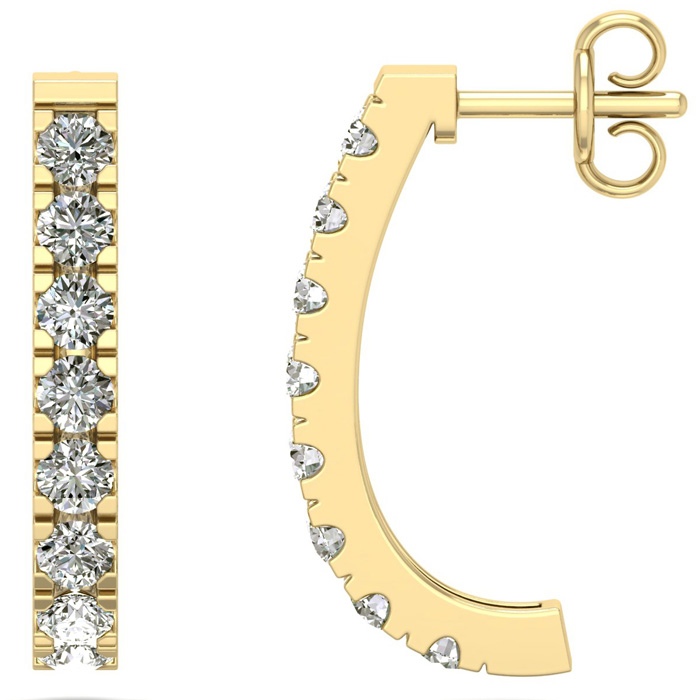 1.25 Carat Diamond J Hoop Earrings in 14K Yellow Gold (3.3 g) (, ) by SuperJeweler