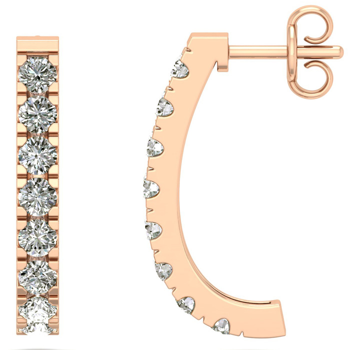 1.25 Carat Diamond J Hoop Earrings in 14K Rose Gold (3.3 g) (, ) by SuperJeweler