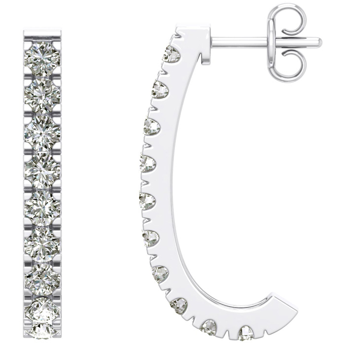 2 Carat Diamond J Hoop Earrings in 14K White Gold (4.3 g) (, ) by SuperJeweler