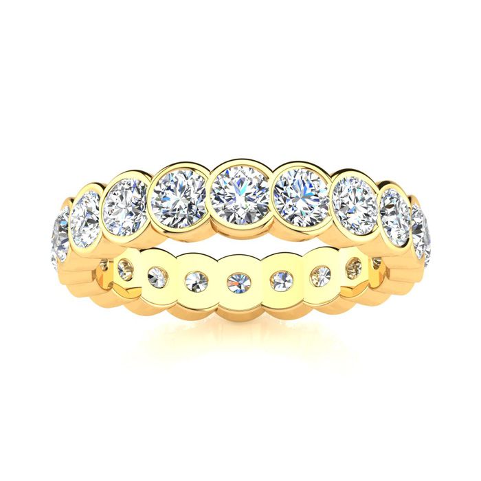 14K Yellow Gold (5.4 g) 2 1/4 Carat Round Moissanite Bezel Set Eternity Band, E/F Color, Size 4 by SuperJeweler