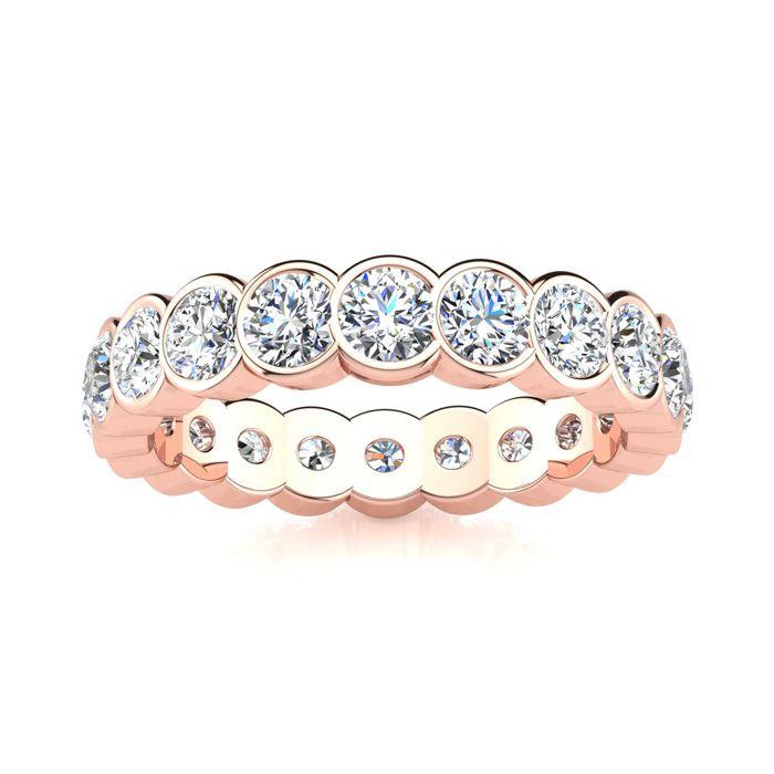 14K Rose Gold (5.4 g) 2 1/4 Carat Round Moissanite Bezel Set Eternity Band, E/F Color, Size 4 by SuperJeweler