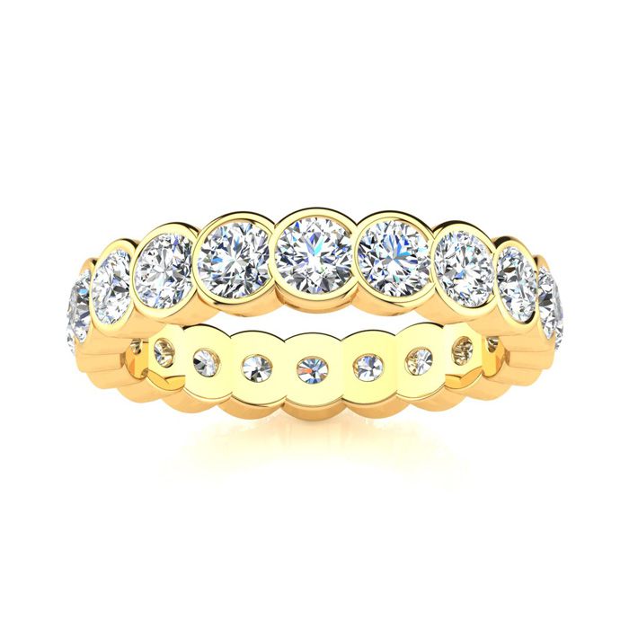 14K Yellow Gold (6.2 g) 3 Carat Round Diamond Bezel Set Eternity Ring (