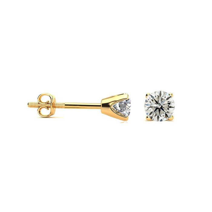 1/3 Carat Colorless Diamond Stud Earrings In Yellow Gold (.8 Grams) (E-F, I2-I3) By Hansa