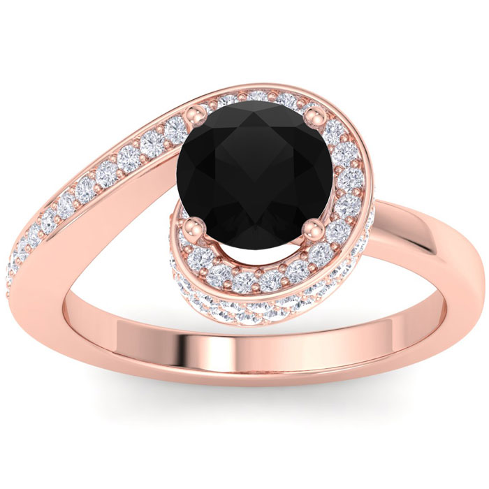 Modern Asymmetrical Round Brilliant 2 Carat Black Diamond Engagement Ring In 14K Rose Gold (5.8 G) By SuperJeweler