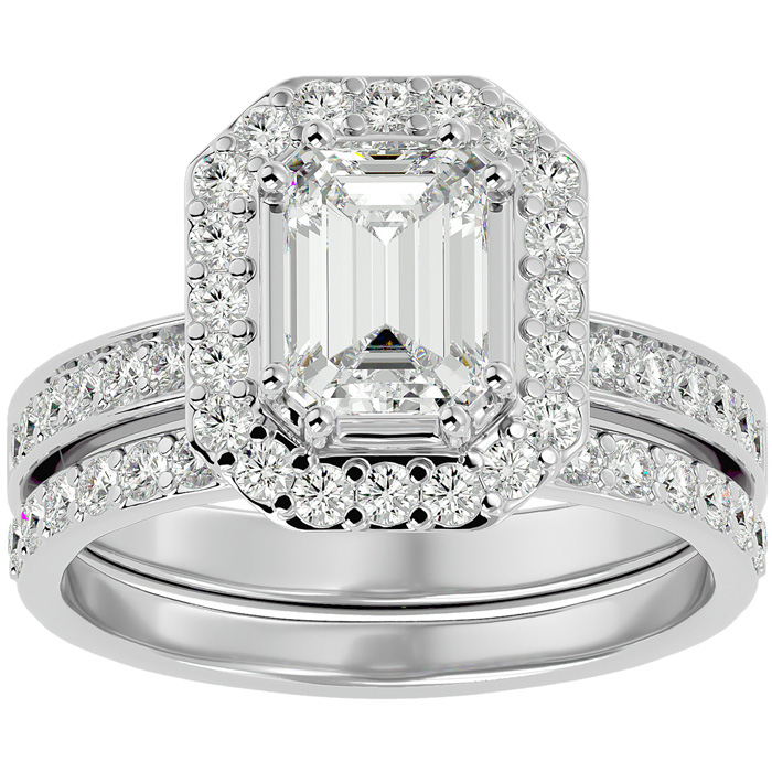 2.5 Carat Emerald Cut Diamond Bridal Engagement Ring Set in 14K White Gold (6.7 g) (1 Color  SI1)  Size 8 by SuperJeweler