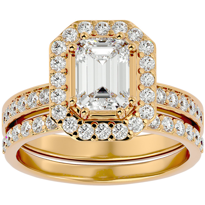 2.5 Carat Emerald Cut Diamond Bridal Engagement Ring Set in 14K Y